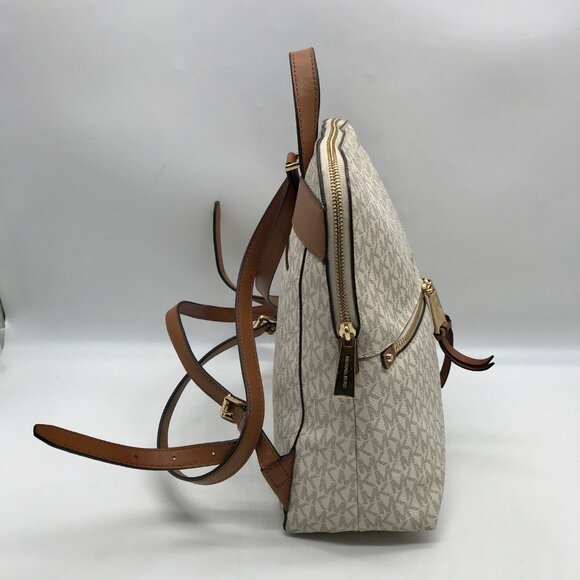 Micahel Kors Vanilla Monogram Canvas Rhea Slim Backpack - Picture 4 of 10
